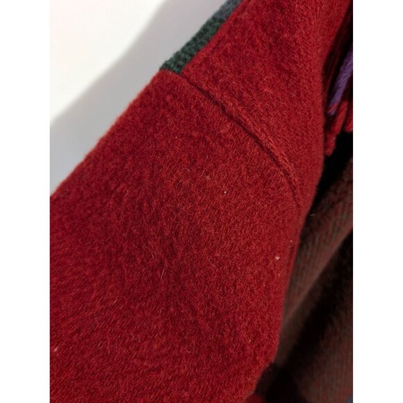 VTG Robben Alexander NY Red Purple Black Wool Plaid Long Fringe Duster Coat Med - Picture 13 of 14